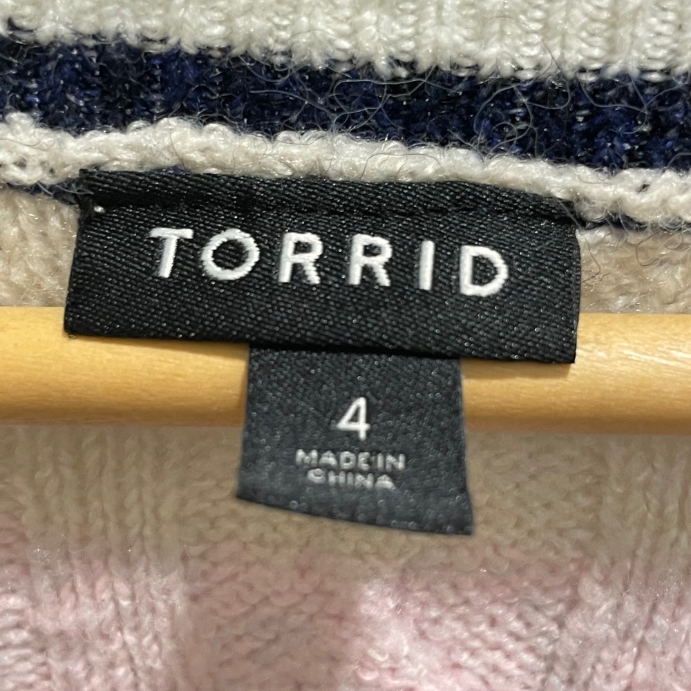 Torrid Pink Grey Striped Cable Knit Pointelle V-Neck Sweater Womens Plus Size 4 - Picture 3 of 4